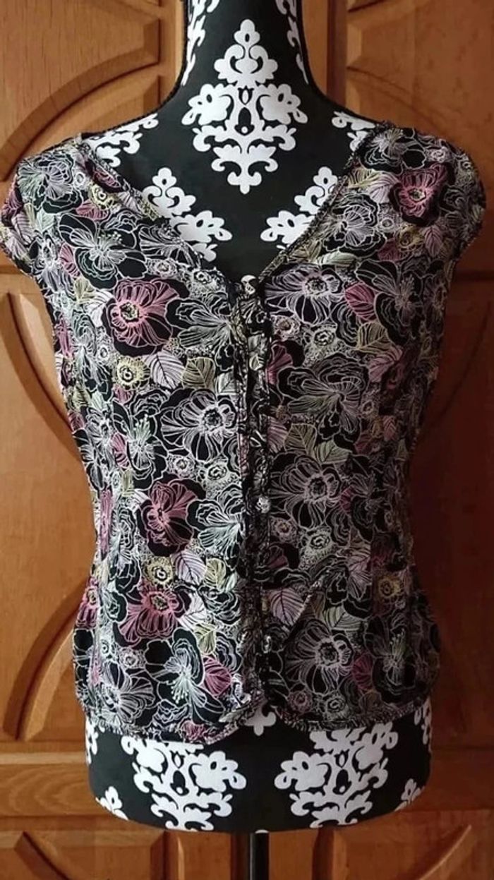 Blouse haut  noire imprimé fleuri coloré casual élégant taille 40 H&M