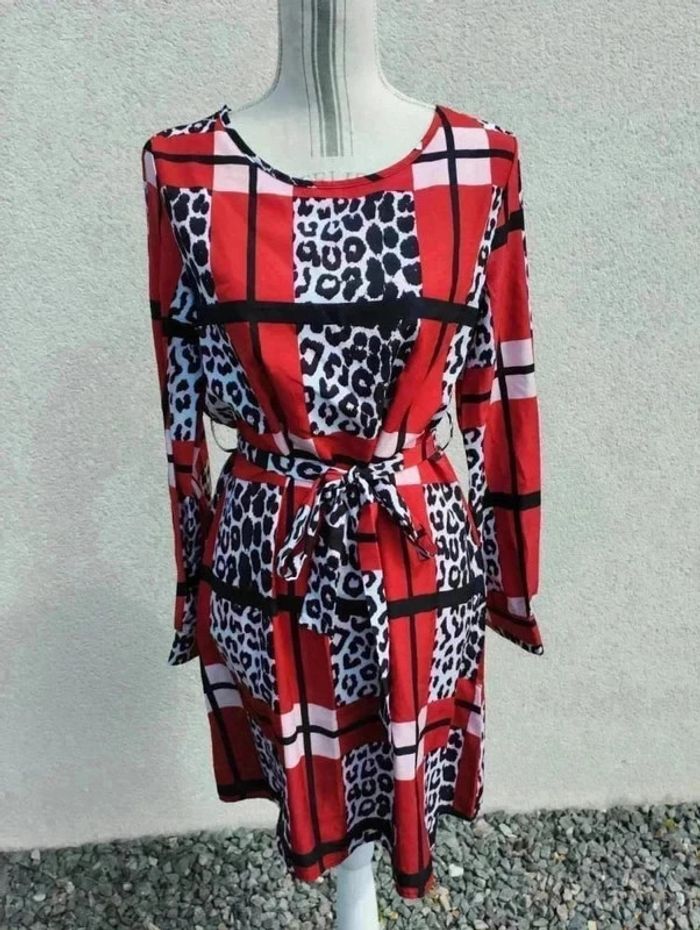 🟥 Robe Patchwork Léopard & Carreaux – Taille 38 M – Boutique Parisienne 🟥