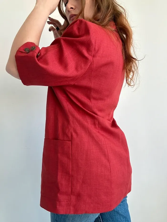 Veste tailleur vintage années 80 à manches courtes rouge taille L/XL 🥀 - photo numéro 5