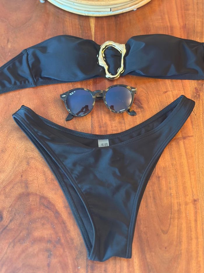 Bikini noir bandeau avec boucle dorée - Taille S - photo numéro 5