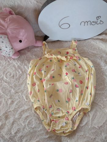Barboteuse combinaison été Fille 6 mois Fruits Tao 100% coton