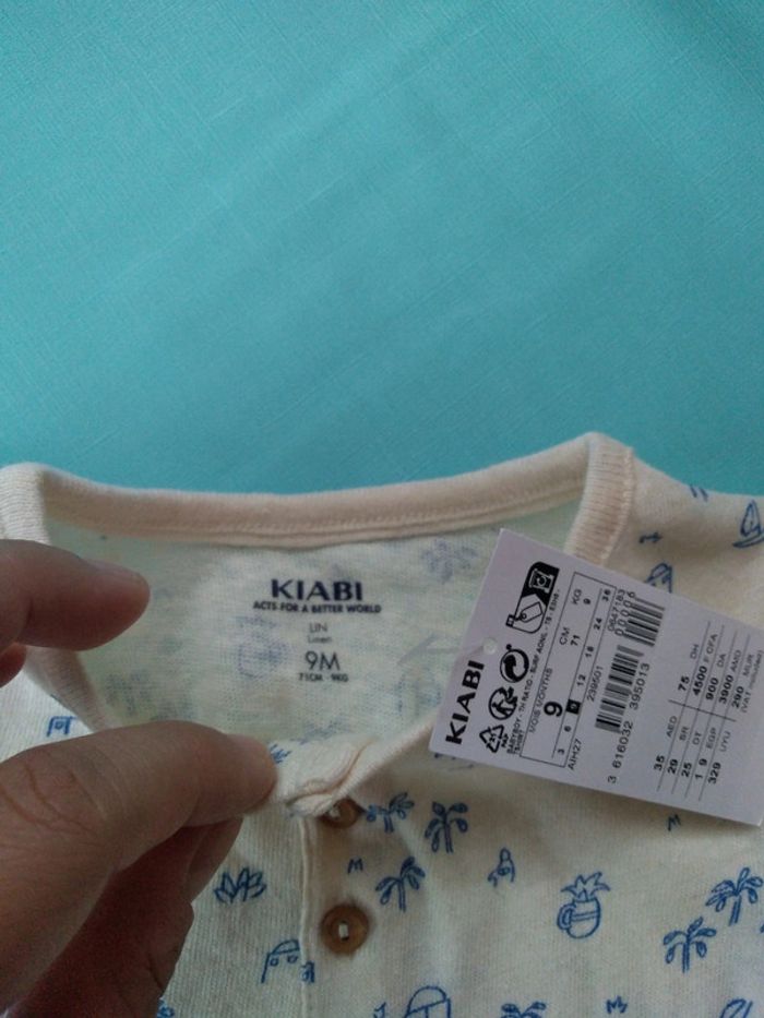 * Ensemble Pantalon bleu + T-shirt blanc cassé imprimés bleu en coton ajourés T9M Kiabi - photo numéro 6