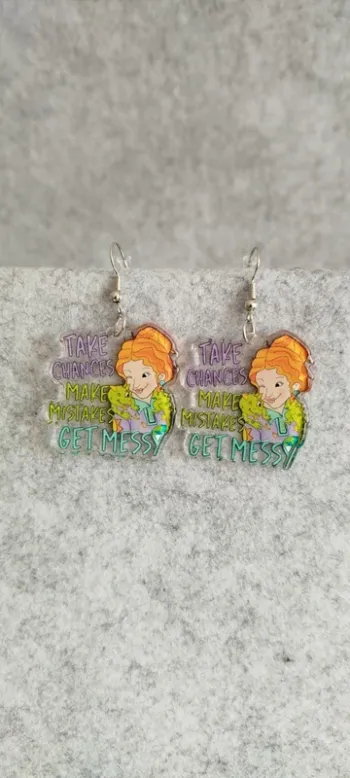 🍄 Boucles d’oreilles ▪ professeur Madame Bille-en-tête (Miss Frizzle) citation
