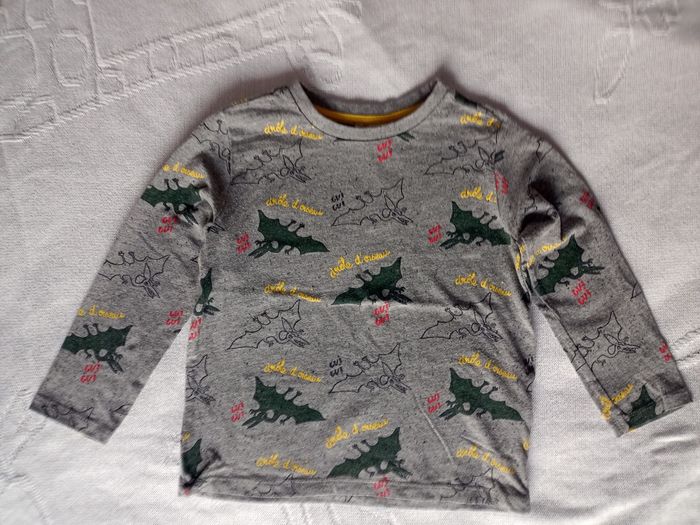 Tee-shirt manches longues gris dinosaures garçon 5 ans Dpam