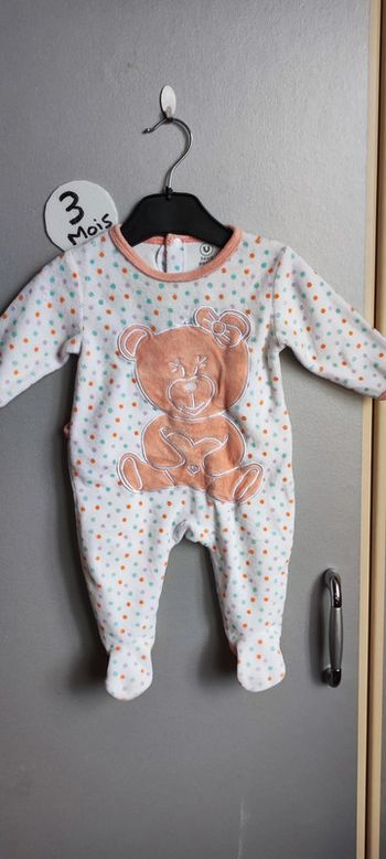 Pyjama ourson blanc et pois coloré 3 mois