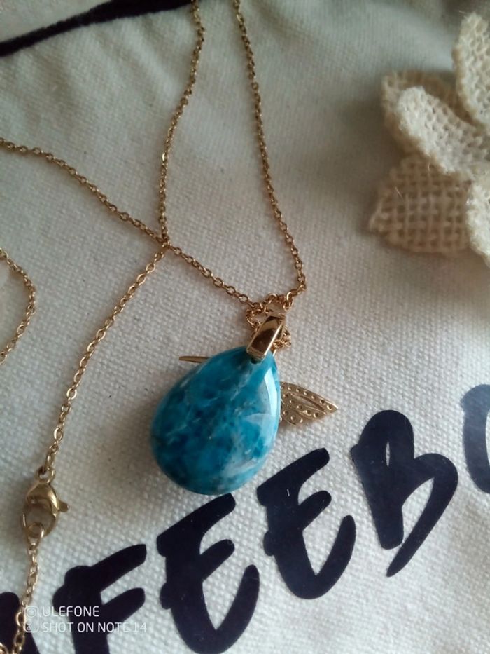Collier pierre d'apatite et colibri doré - photo numéro 3