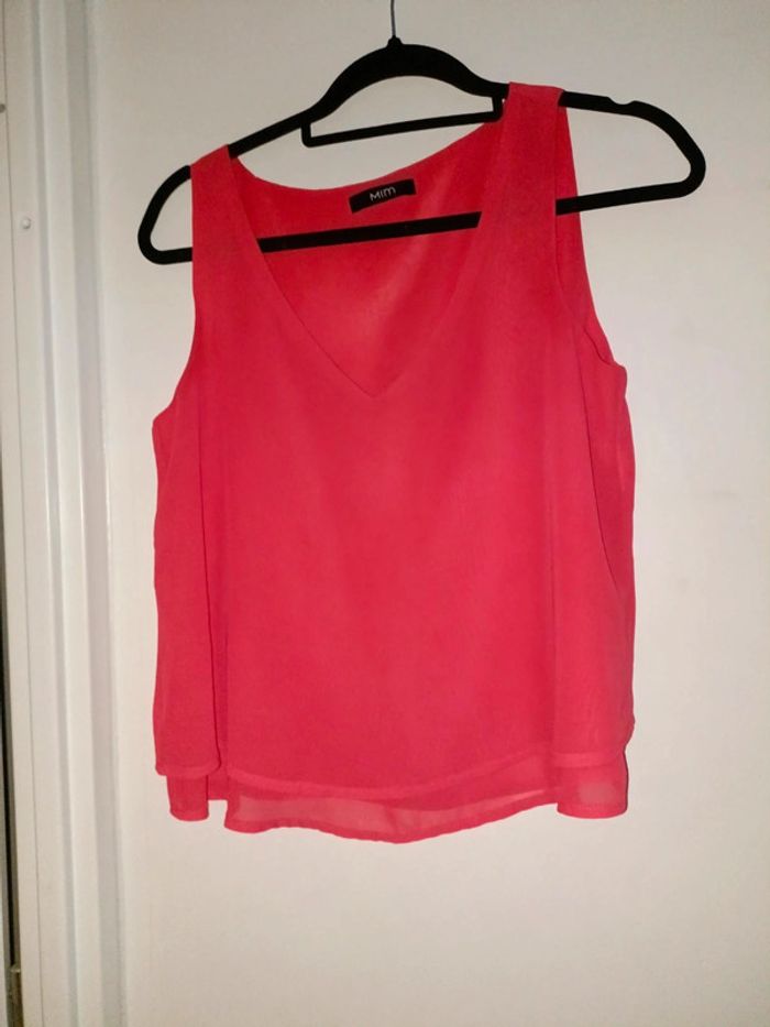 Top MIM rose rouge - Taille 36 - effet voilage col V