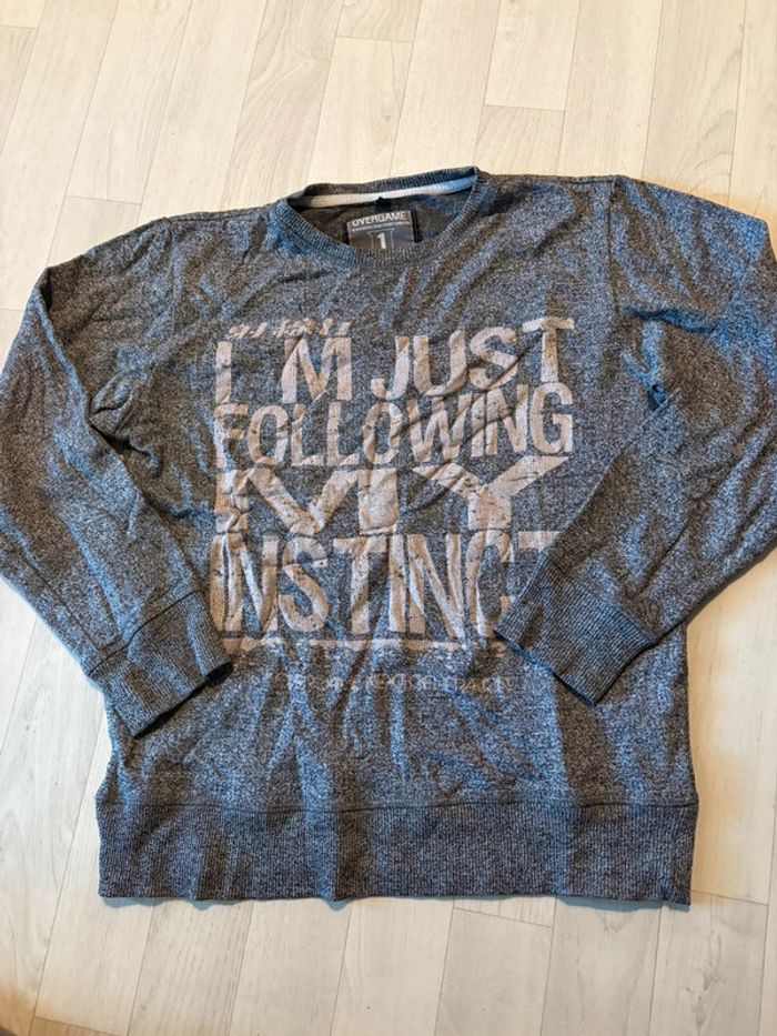 Petit pull 14 ans overgame gris moucheté