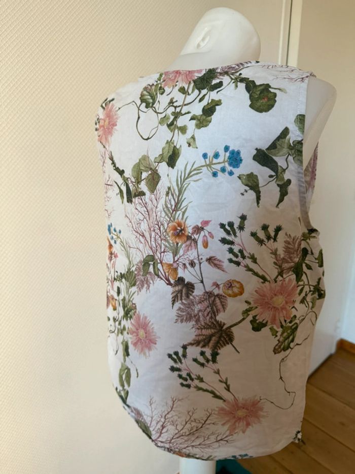 Débardeur beige à fleur en bon état koton taille 42 - photo numéro 4