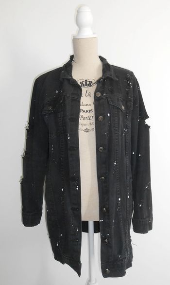 Veste en jean longue rock noir