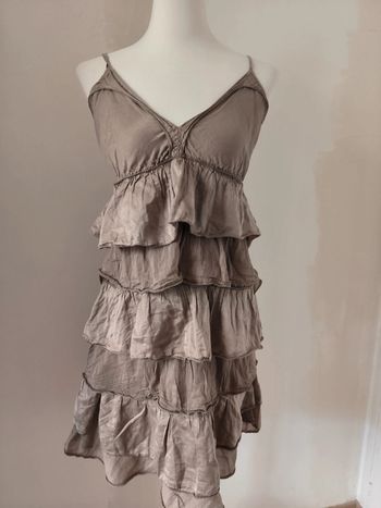 Robe fluide volantée soie et coton beige taille M J&L Paris