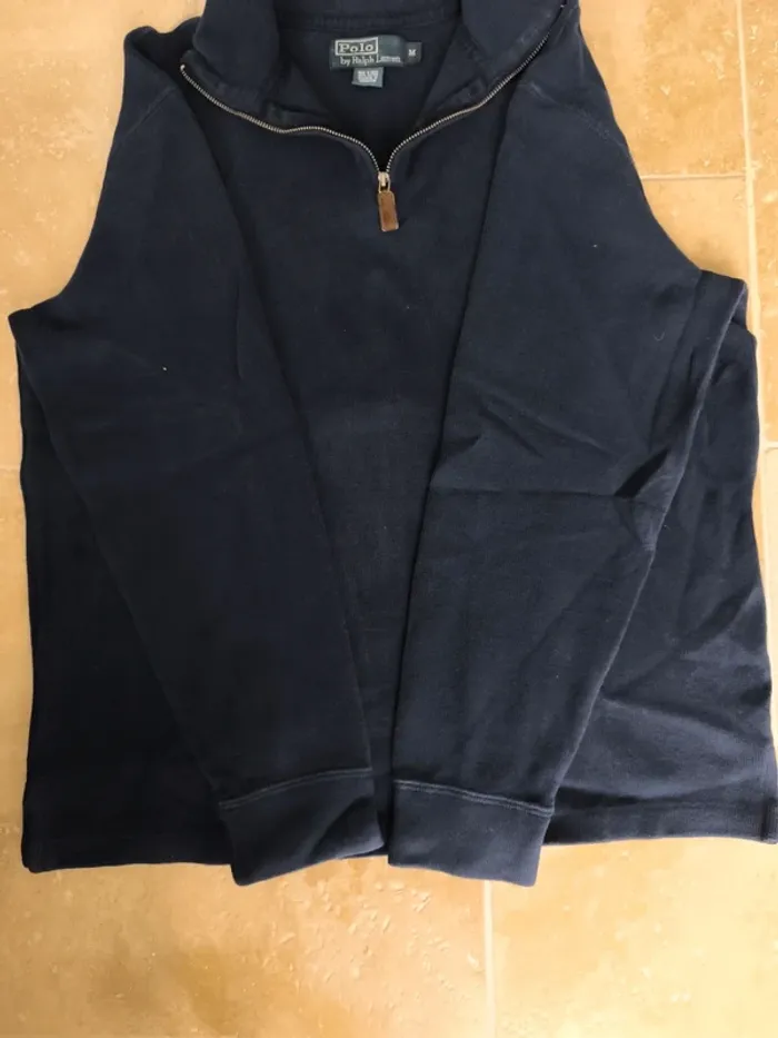 Pull quart zip camionneur marine Logo rouge Ralph Lauren excellent état homme M - photo numéro 11