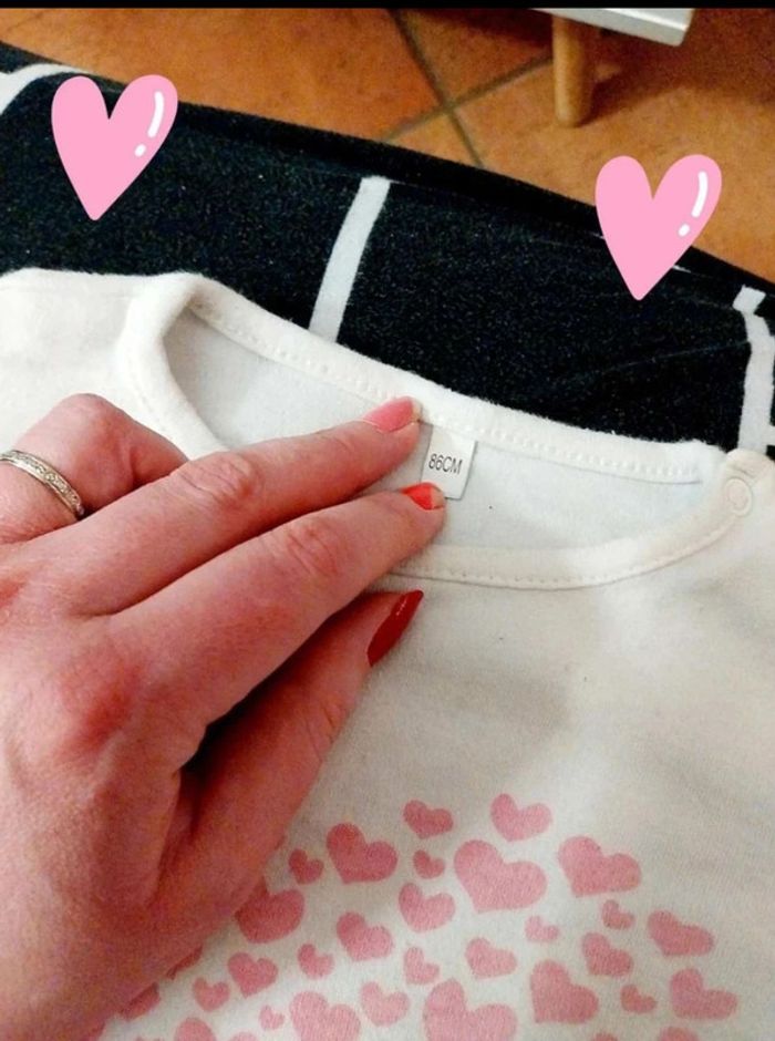 Pigama blanc et rose coeur 2 pièces T12 18M - photo numéro 3