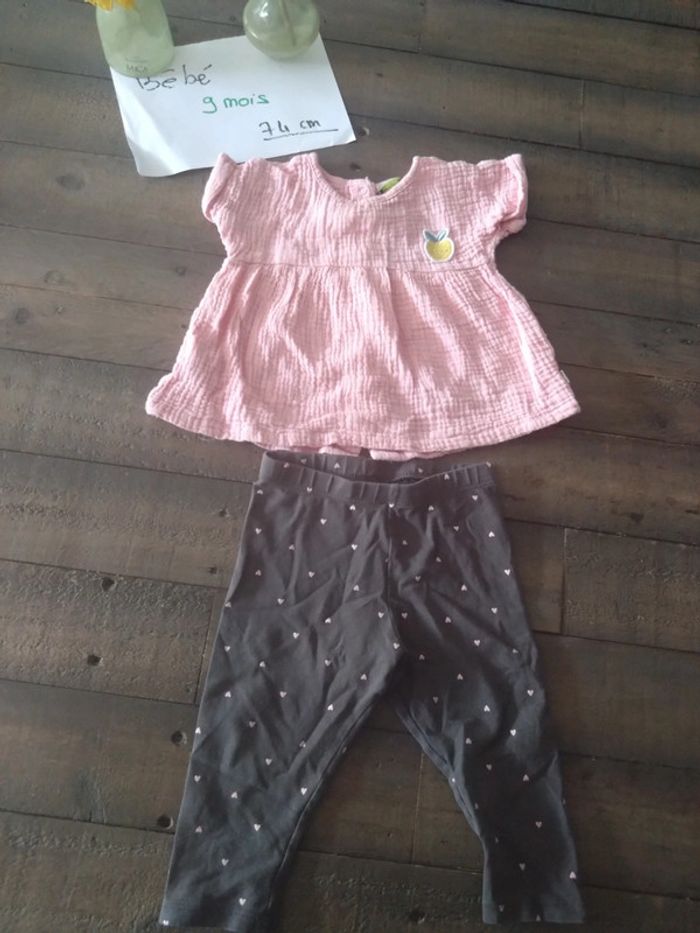 Lot été bébé fille legging et blouse rose 9 mois