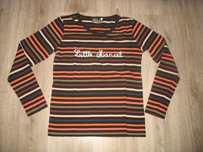 TEE SHIRT ML NOIR RAYÉ MULTICOLORE "LITTLE MARCEL" - TAILLE XL - n°05