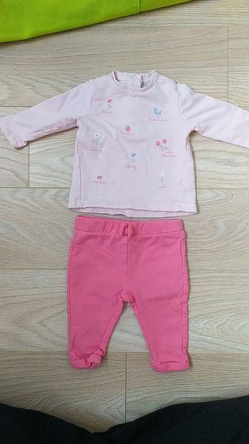 Ensemble 3/6 mois mi saison fleurs noeud