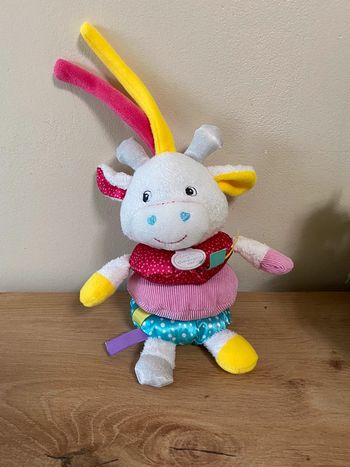 Doudou peluche vache anneau rose vert vibreur doudou et compagnie