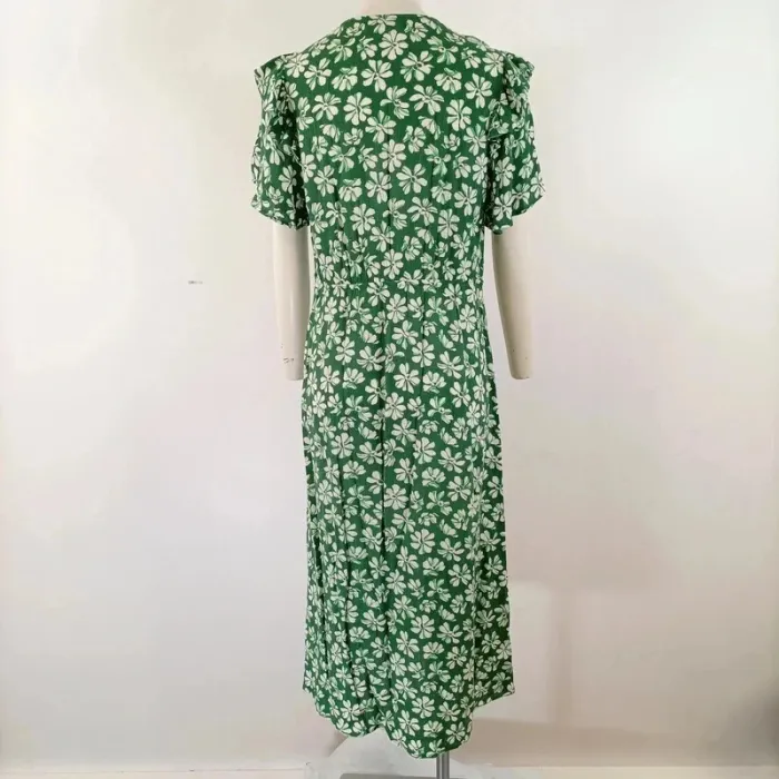 Robe portefeuille verte An'ge imprimé floral manches courtes volants taille M A436 - photo numéro 4