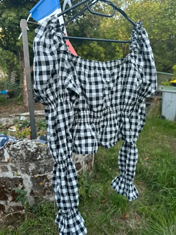 Blouse courte manche longue à carreaux - photo numéro 2