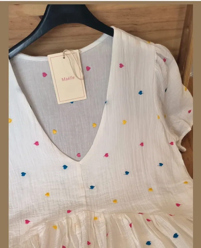 Robe en gaz de coton. Courte été xl brodé multicolore - photo numéro 4