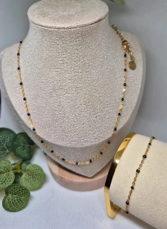 Parure lot de 2 bijoux en acier inoxydable 
Collier ras du cou + bracelet - photo numéro 2