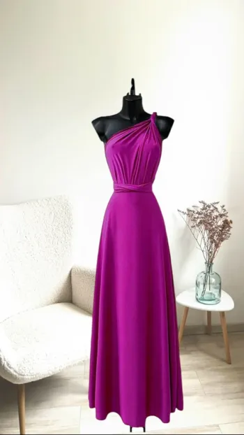 Robe longue mauve taille unique dos nu fabriquée en France