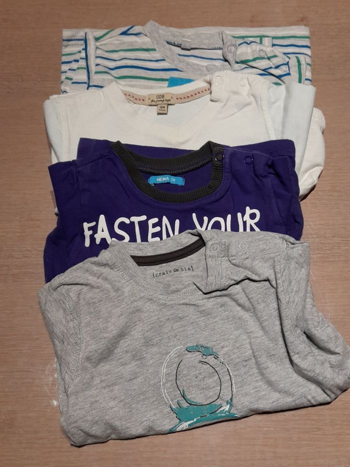 Lot de 4 t-shirts longues manches garçon 74: 9-12 mois