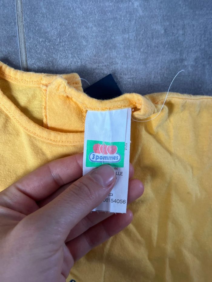 T-shirt body jaune ourson 6 mois 3 Pommes - photo numéro 2