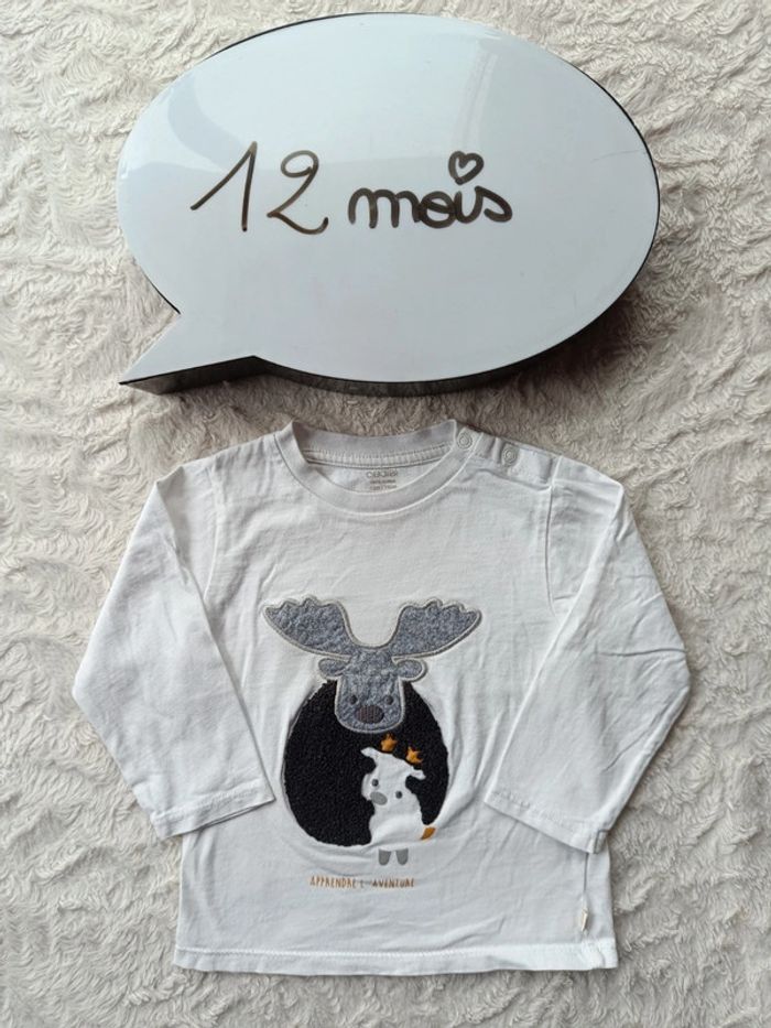 Tee shirt chemise manches longues Garçon 12 mois Apprendre l'aventure Renne Obaïbi 100% coton