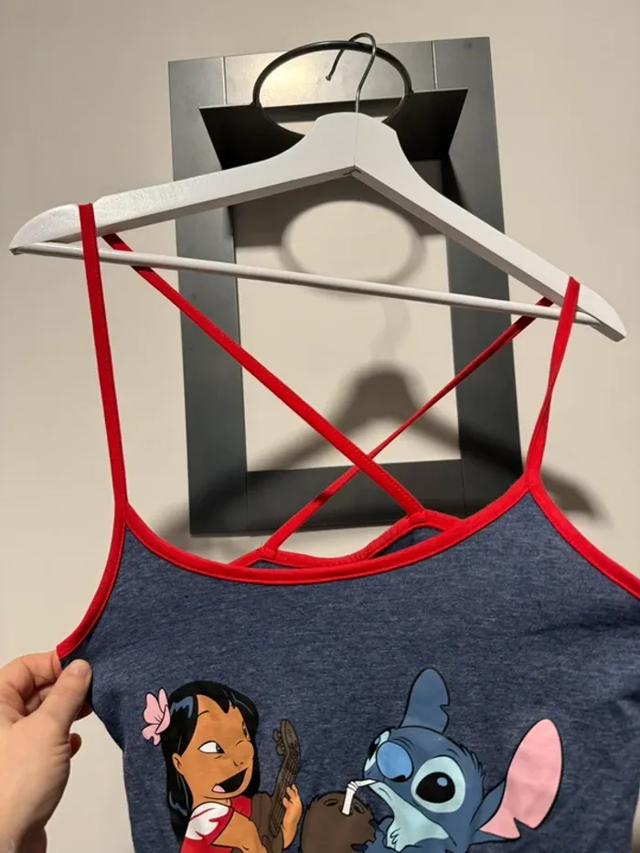 Tee shirt de pyjama stitch XS Disney bleu gris - photo numéro 3