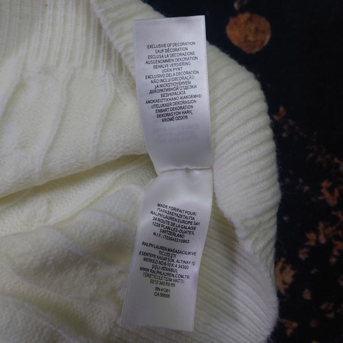 Pull Ralph Lauren Blanc Taille S col rond torsadé logo brodé noir - photo numéro 4