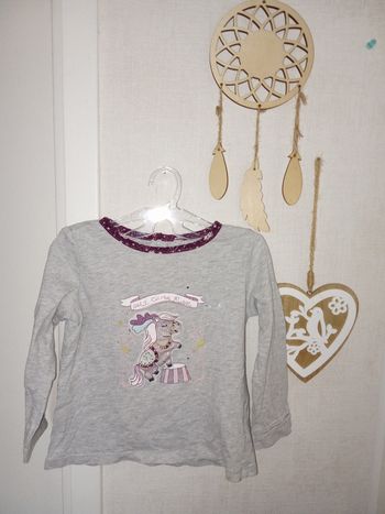 Pull mi saison manche longue fille 24 mois Sergent major gris, violine motif licorne, 86 cm