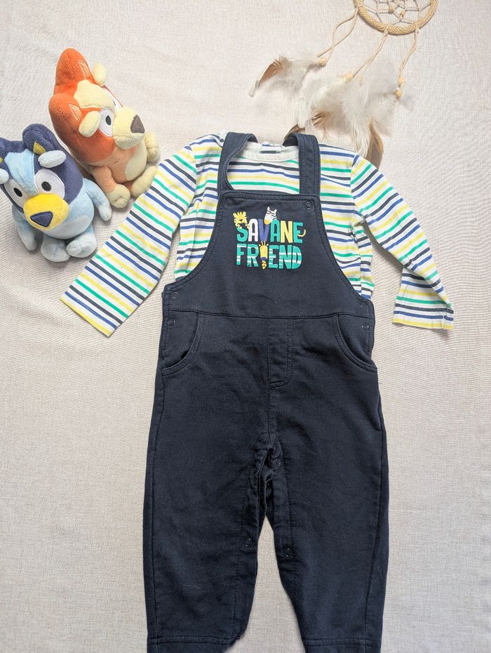 Salopette + pull rayé