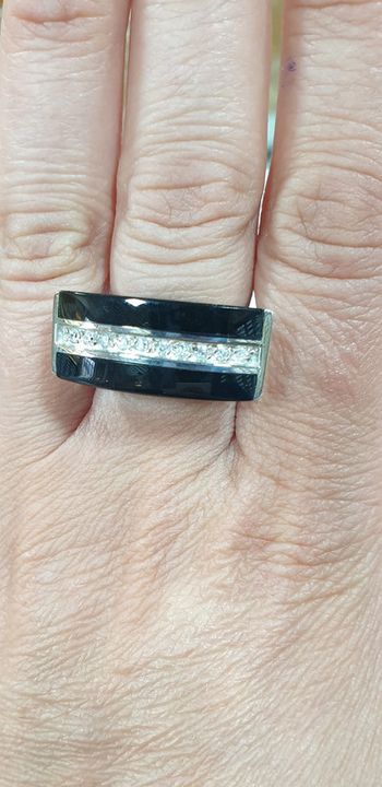 Neuve : superbe bague argent 925 onyx et zyrconium