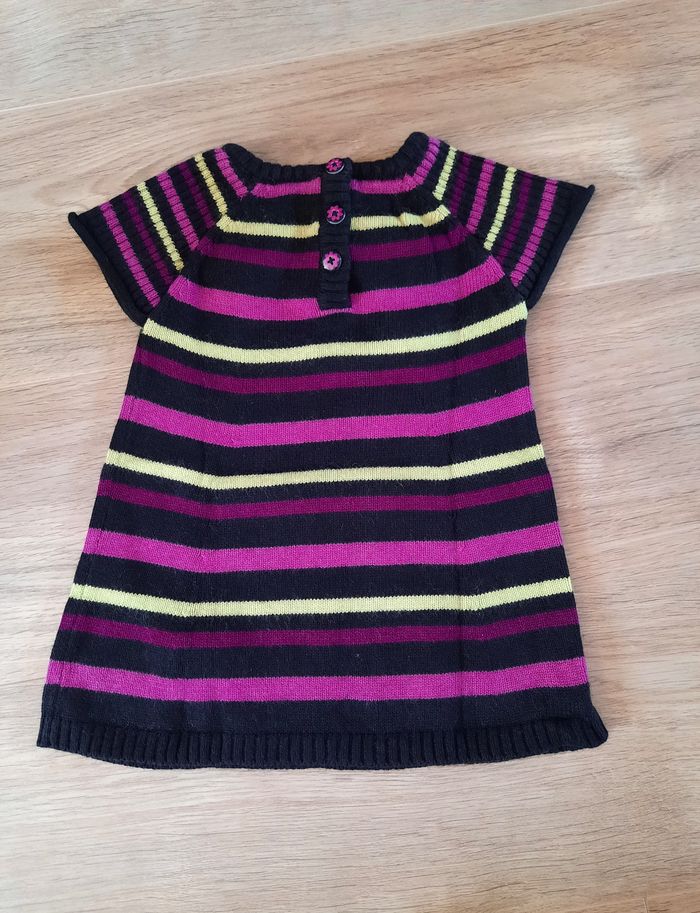 Robe-pull courte noire/vert/rose rayée Orchestra 12 mois - photo numéro 3