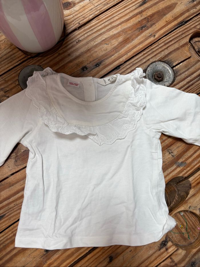 T-shirt blanc col dentelle Mango - Taille 9/12 mois - photo numéro 2