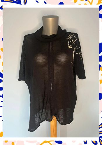 Haut noir partiellement transparent à manches courtes - Taille unique 🌟