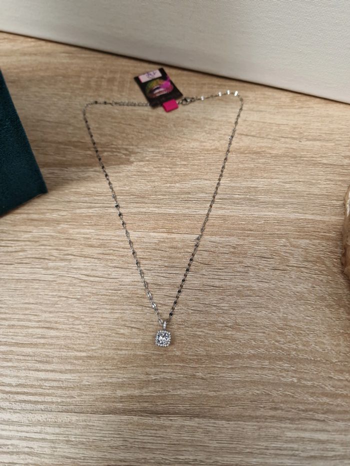 Collier Ras Coup Acier Argenté Zirconiums - photo numéro 5