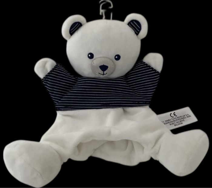 ❤️ B5506 Doudou plat marionnette ours blanc bleu SIMBA TOYS Nicotoy KIABI