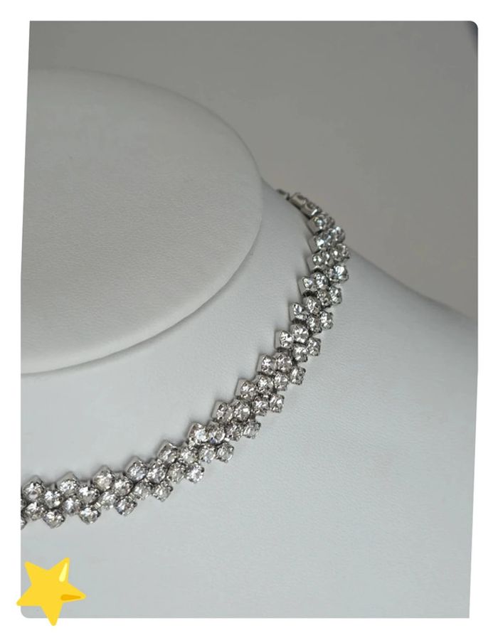 Collier ras de coup strass argenté acier inoxydable - photo numéro 2