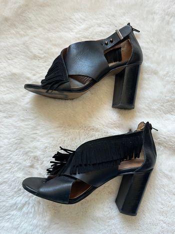 Sandales à talons Minelli noires à franges – cuir – pointure 38