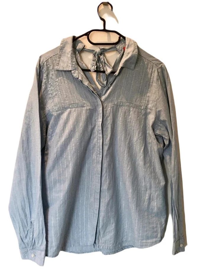 Chemise rayée manches longues bleu ciel lurex argenté miss captain tortue M 38