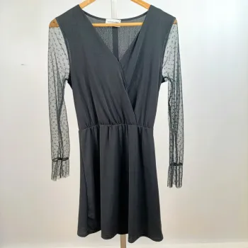 Robe noire fluide chic manches transparentes voile plumetis Camille de Paris A1431
