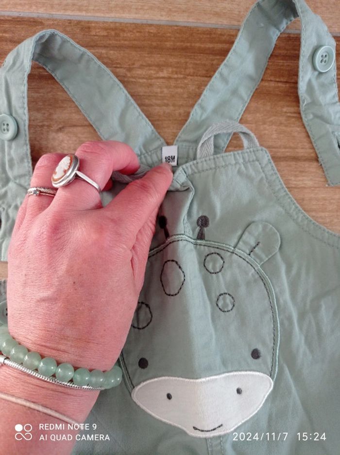 Lot 2 salopettes kaki et vert d'eau 12/18 mois - photo numéro 6