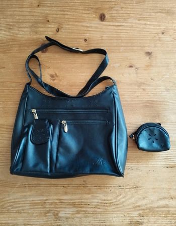 Élégant Sac à Main Bohème Noir avec Porte-Monnaie Assorti - TBE