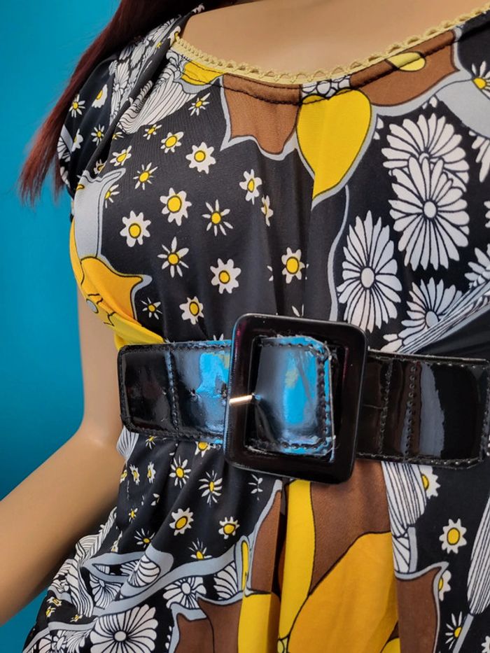 Jus d'orange haut style rétro noir jaune * taille S * - photo numéro 3