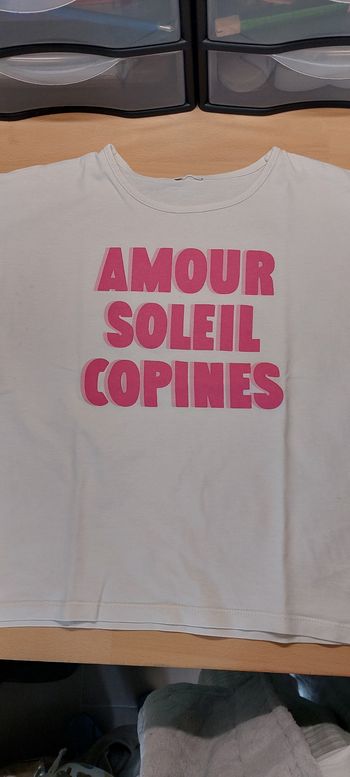 T-shirt MC rose et blanc " amour,soleil,copines" Tao 8 ans