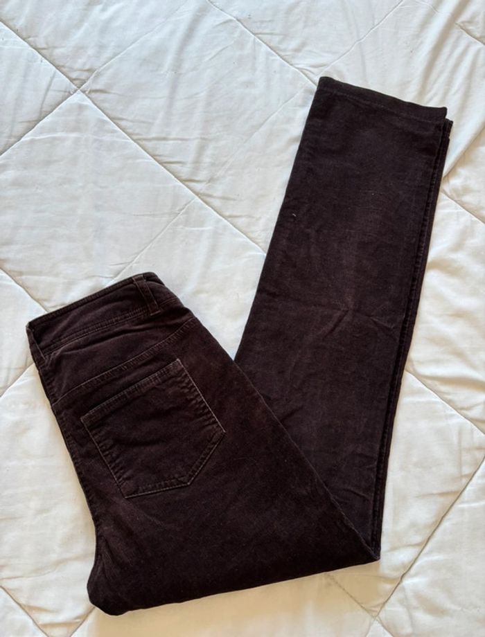 Pantalon 3 suisses velours côtelé marron mi taille haute straight droit y2k 00s taille M/38 - photo numéro 2