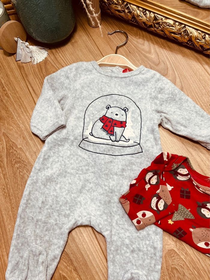 Taille 3 mois body et pyjama velours garçon Tissaia gris rouge * ours * 💙 - photo numéro 2