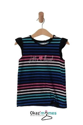 T-shirt rayé noir/bleu/rose - Little Marcel 6 ans (116cm)
